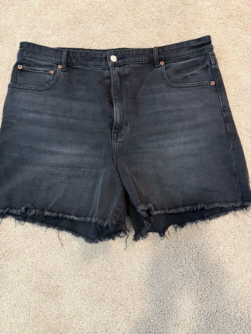 American Eagle Outfitters Black High-Rise Denim Shorts with Frayed Hem